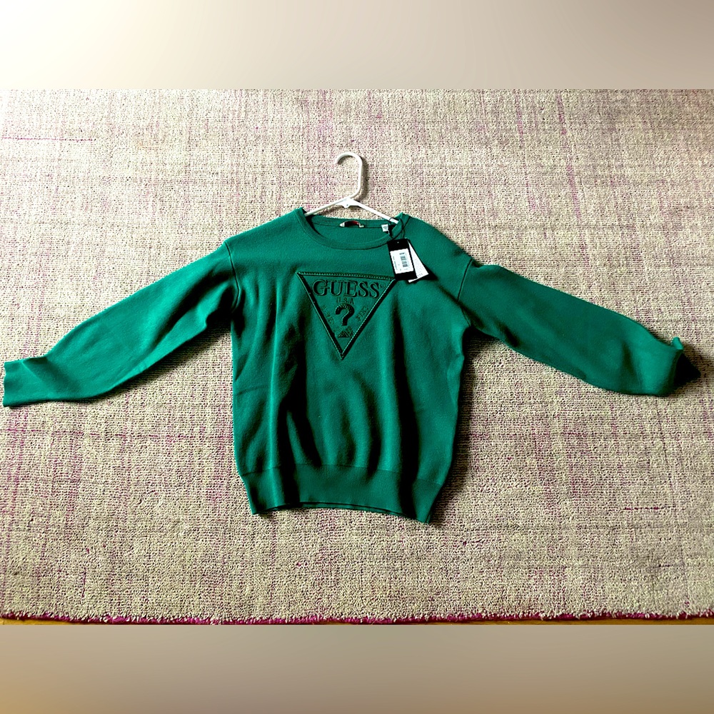 New With Tag Guess sweater- embroidered diamond logo - 12 y - emerald green